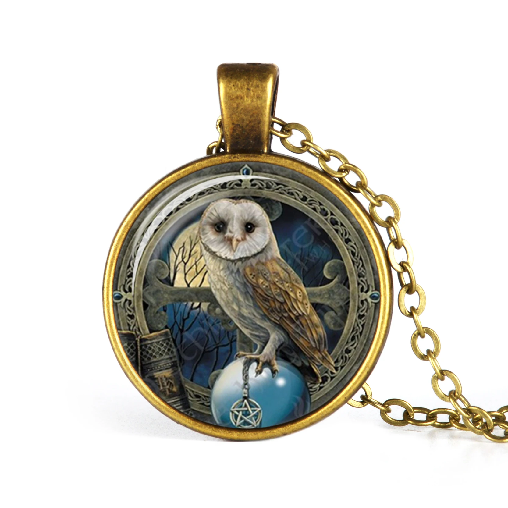 Сова стеклянный кабошон кулон ожерелье стеклянная цепочка с куполом Женская
