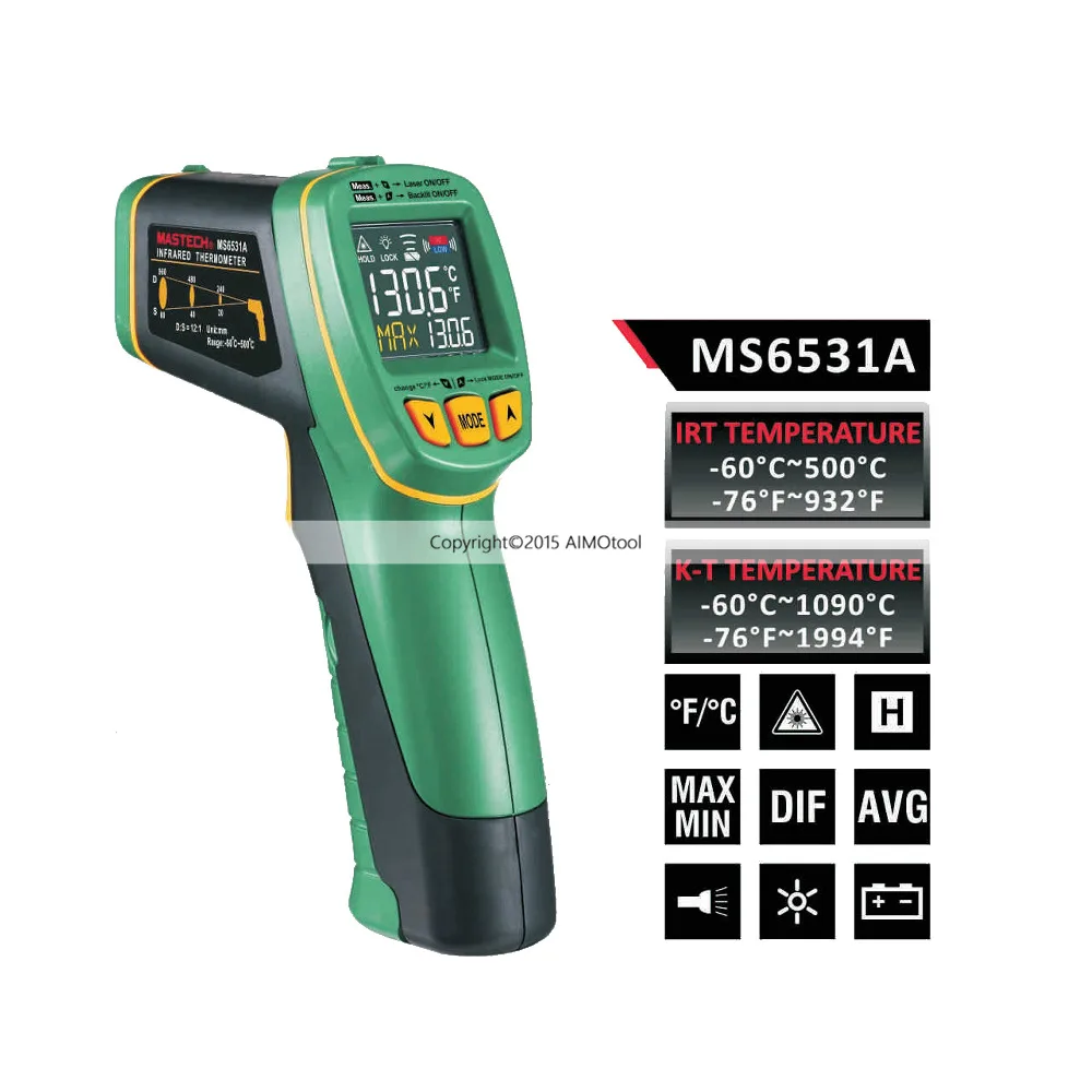 Mastech MS6531A цветной дисплей Инфракрасный термометр 60 ~ 500 градусов с K Тип