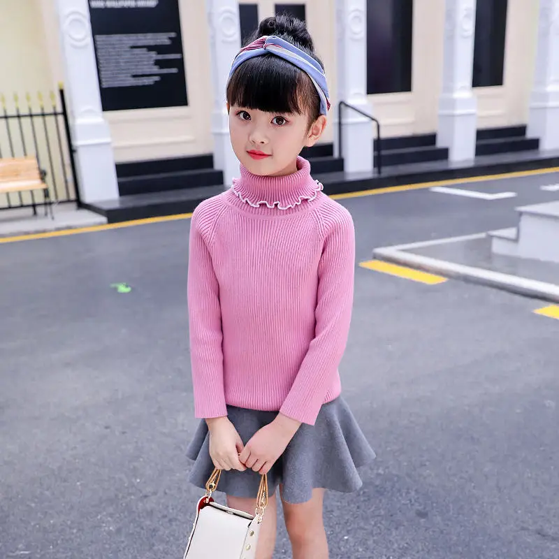 purple sweater Детский вязаный свитер; сезон осень-зима; детская водолазка; черно-белые свитера; повседневные кардиганы для маленьких девочек; теплая детская одежда; От 2 до 14 лет - Цвет: purple sweater