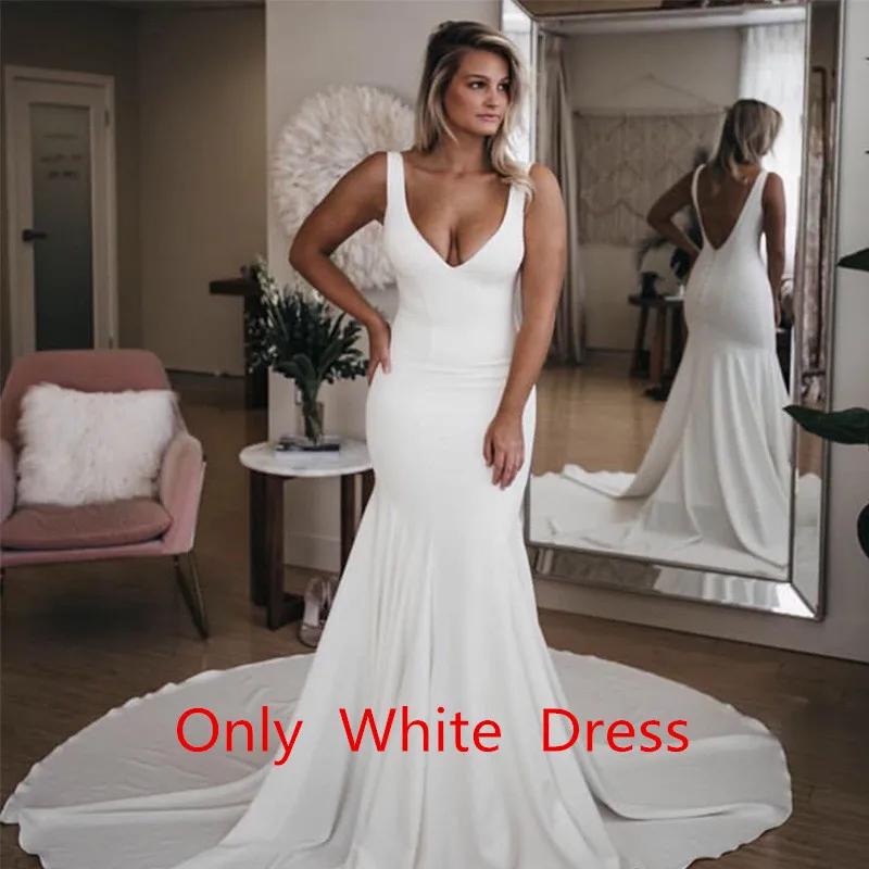 Only white dress Лори размера плюс простые свадебные платья сексуальный стиль русалки без рукавов Белый цвет слоновой кости без бретелек свадебное платье vestido de casamento - Цвет: Only white dress