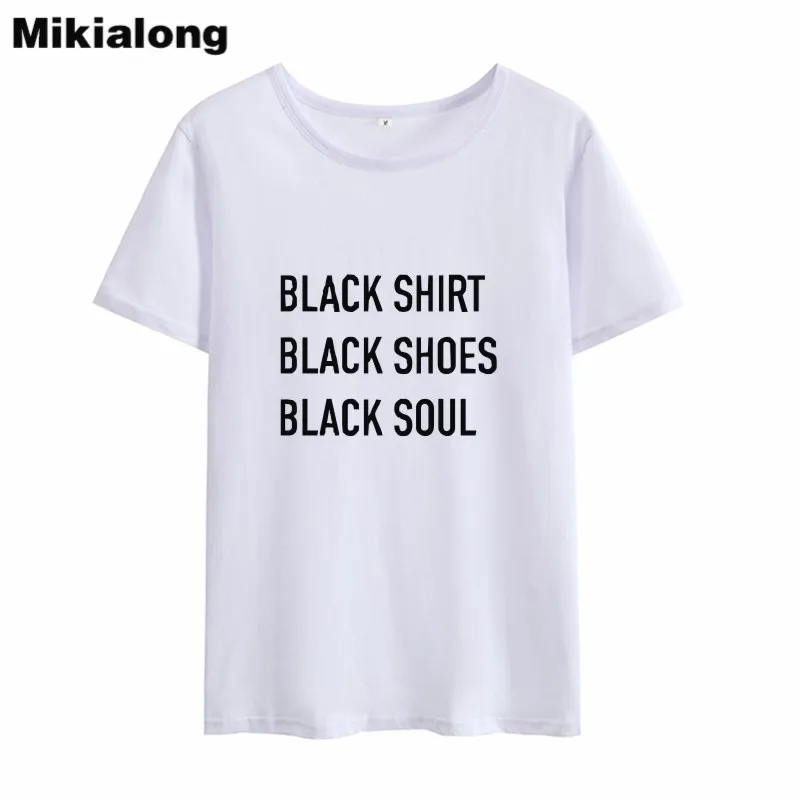 

Mikialong 2018 BLACK SHIRT BLACK SHOES BLACK SOUL Korean T-shirt Women Summer Short Sleeve Women Cotton T Shirt Poleras De Mujer