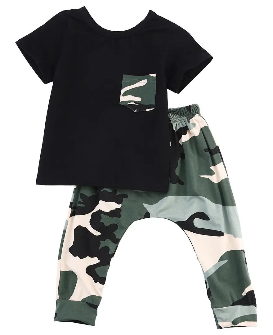 Baby Boys Girls Clothing Sets Toddler Outfits Top Short Sleeve T-shirt Pants Army Green Casual Clothes Newborn 0-3Y | Детская одежда и