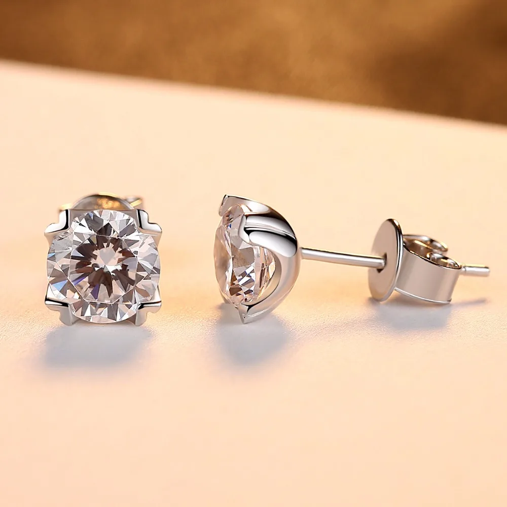 DR романтический 925 серьги гвоздики для женщин один 1ct Круглый прозрачный