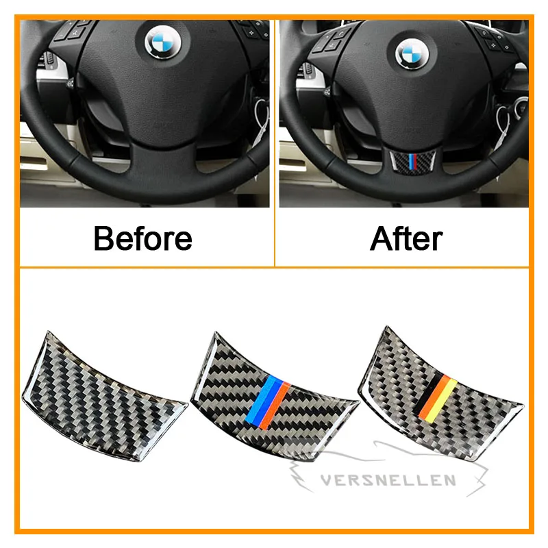Carbon Fiber Steering Wheel 3D Sticker M stripe Emblem Car For BMW E60 E61 5 series 2004-2010 Styling Accessories | Автомобили и