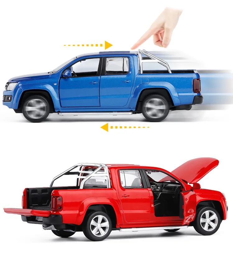 Моделирование 1:30 Amarok 4 Открытый пикап модель грузовика, металлический звук и свет обратно в детский подарок игрушка, модель автомобиля