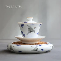 pinny 110ml blue and white porcelain gaiwan ceramic tea tureen pot bearing chinese kung fu tea service hand made tea bowl