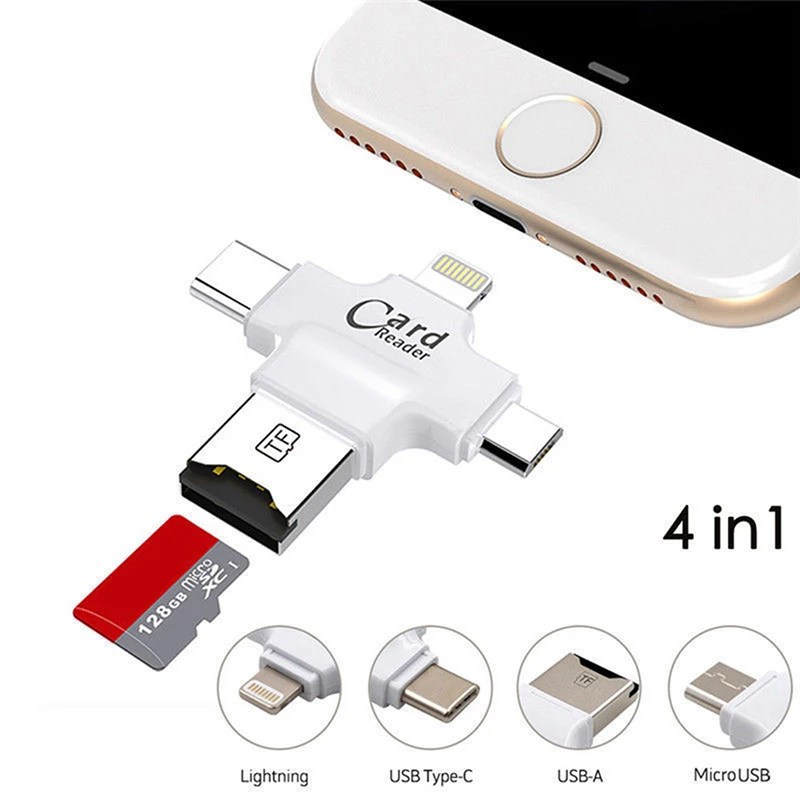 

Stylish 4 in1 Micro USB Type C OTG TF Card Reader for IOS iPhone Android For Samsung 4 in 1 TF(Micro SD) Card Reader