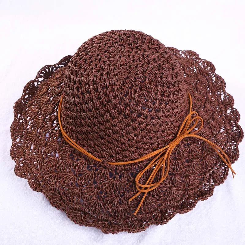 Dark brown Hat Круглая женская летняя шляпа ручной работы с широкими полями, соломенные шляпы, модные женские кепки от солнца, складная пляжная шляпа в богемном стиле - Цвет: Dark brown Hat