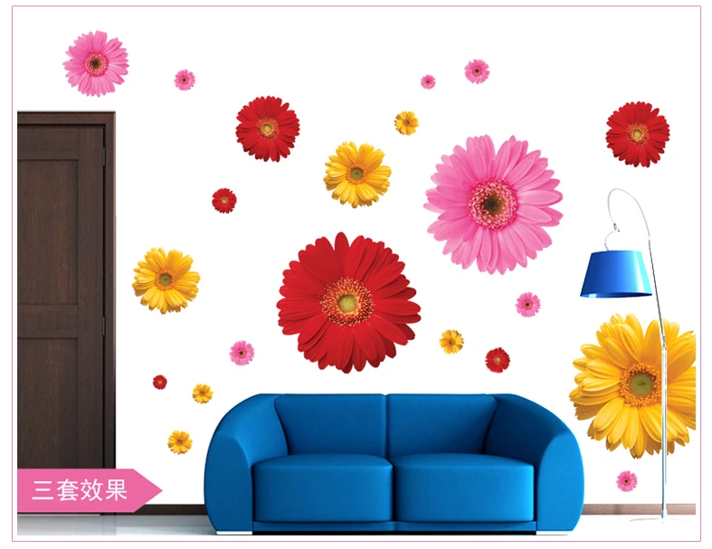 1 комплект ZY6015 rDaisy Flower виниловые 3D наклейки на стену для гостиной Декор окно