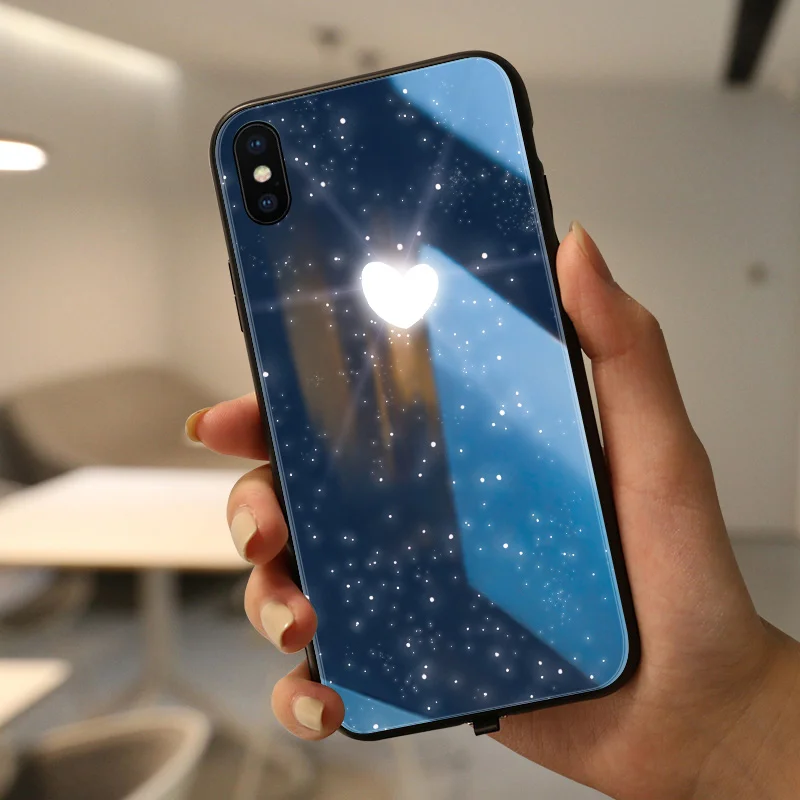 Blue Mofi умный светодиодный светящийся чехол для телефона для iPhone X чехол s задняя крышка для Apple iPhone 5,8 дюймов милый Блестящий стеклянный чехол s - Цвет: Blue