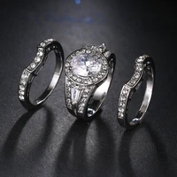 2017 new design white gold color brilliant with pave band cubic zirconia anillos mujer fashion jewelry wedding ring sets r 042