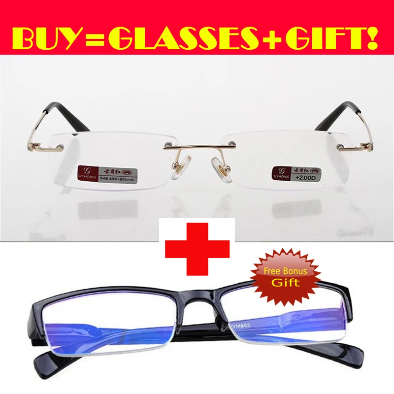 

[ONE GLASSES+GIFT GLASSES] Diamond cutting edges Blue ray Men and women rimless reading glasses +1.0 +1.5 +2.0 +2.5 +3.0+3.5+4.0