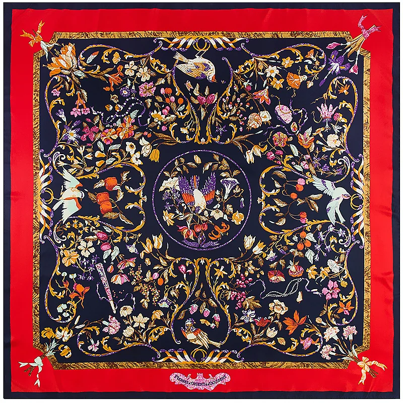 130 Luxury Brand Silk Twill Birds Flower Print Scarf For Women Headband Large Square Scarves Female Shawl Hijab Wraps |