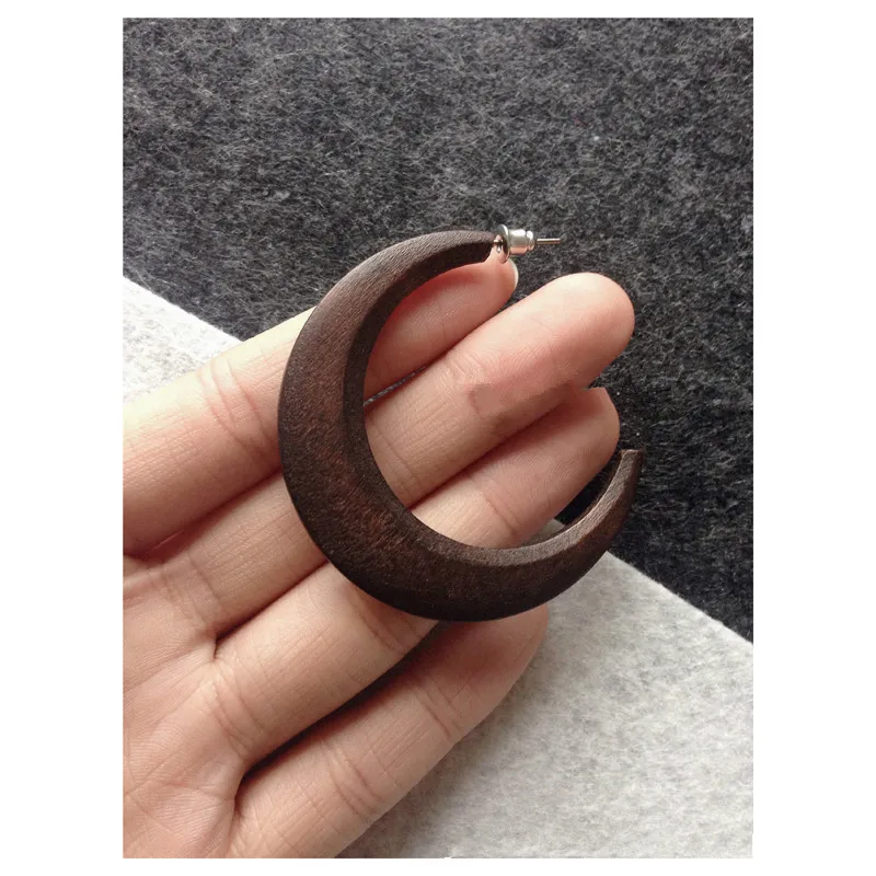 Деревянные серьги-гвоздики в форме Луны геометрические панк готические