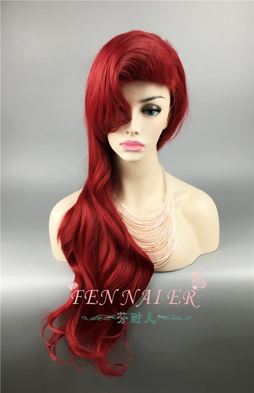 The Little Mermaid Парик Русалочки для косплея для женщин и девочек, длинные Кудрявые Волнистые, костюм принцессы, вечерние парики 70 см, термостойкие синтетические волосы красного цвета - Цвет: The Little Mermaid