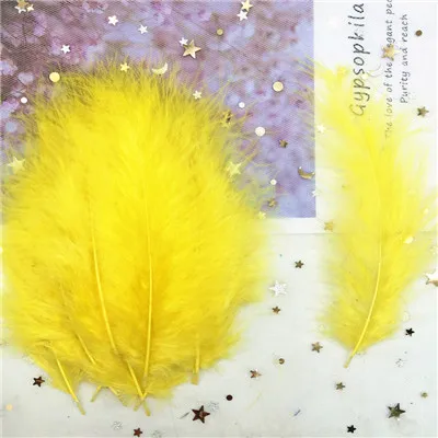 yellow 50p Natural Turkey Feathers Plumes 4-6 Inches10-15cm Multicolor Chicken Marabou Feather DIY Craft Wedding Jewelry Decoration 50pcs - Цвет: yellow 50p