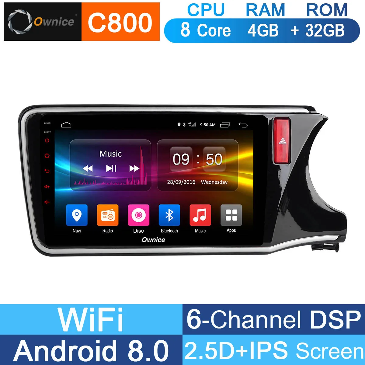 C800 MT 10," ips Android 8,1 Восьмиядерный 4G ram+ 32G rom автомобильный dvd-плеер Радио стерео для Honda City DSP CarPlay - Цвет: C800 MT