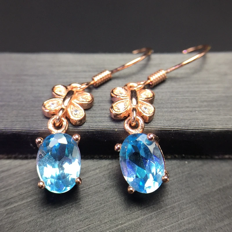

Almei Girls Natural Blue Topaz Drop Rose Gold Earrings for Women, 925 Sterling Silver Dangle Earrings for Women 20% FR180