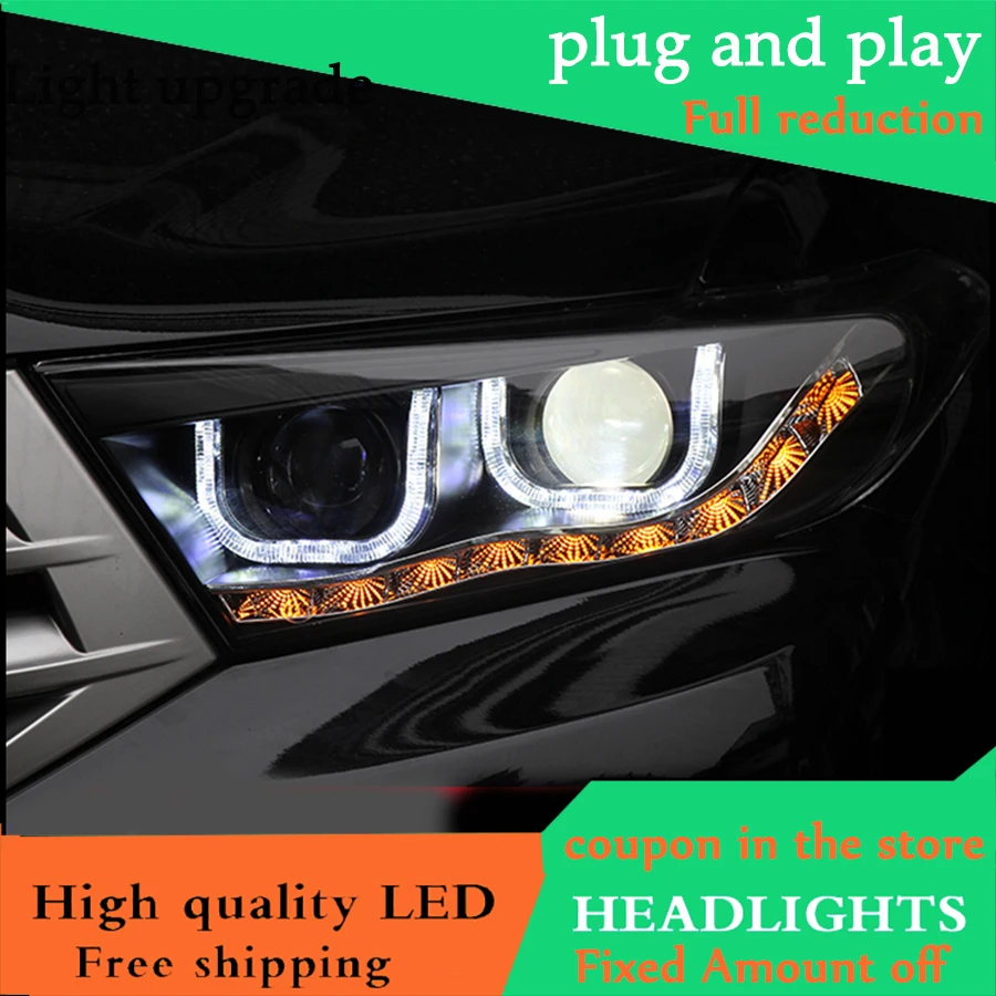 Автомобильный Стайлинг фар для фары Toyota Highlander 2012- светодиодная фара U Angel eyes DRL H7 hid Bi-Xenon объектив ближнего света
