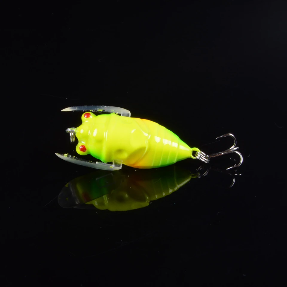 Новинка, 1 шт., 4,5 см, 6,2 г, жесткие пластиковые рыболовные приманки cicada, 3d глаза с крылом, искусственные приманки, тройные Крючки, объемные рыболовные снасти