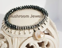 faceted rondelles silve hematite bracelet simple bracelet baroque pearl stretch bracelet