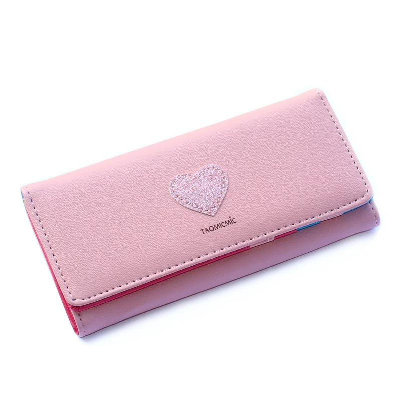 Pink Женские кошельки сердце колода карт ID держатель искусственная кожа длинные кошельки для девушек монета сумочка клатч кошелек сумки Notecase - Цвет: Pink