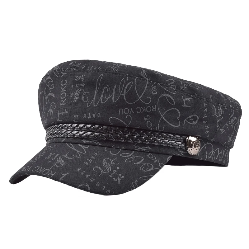 Хлопковая военная шапка весенняя моряка для женщин и мужчин черный серый топ на