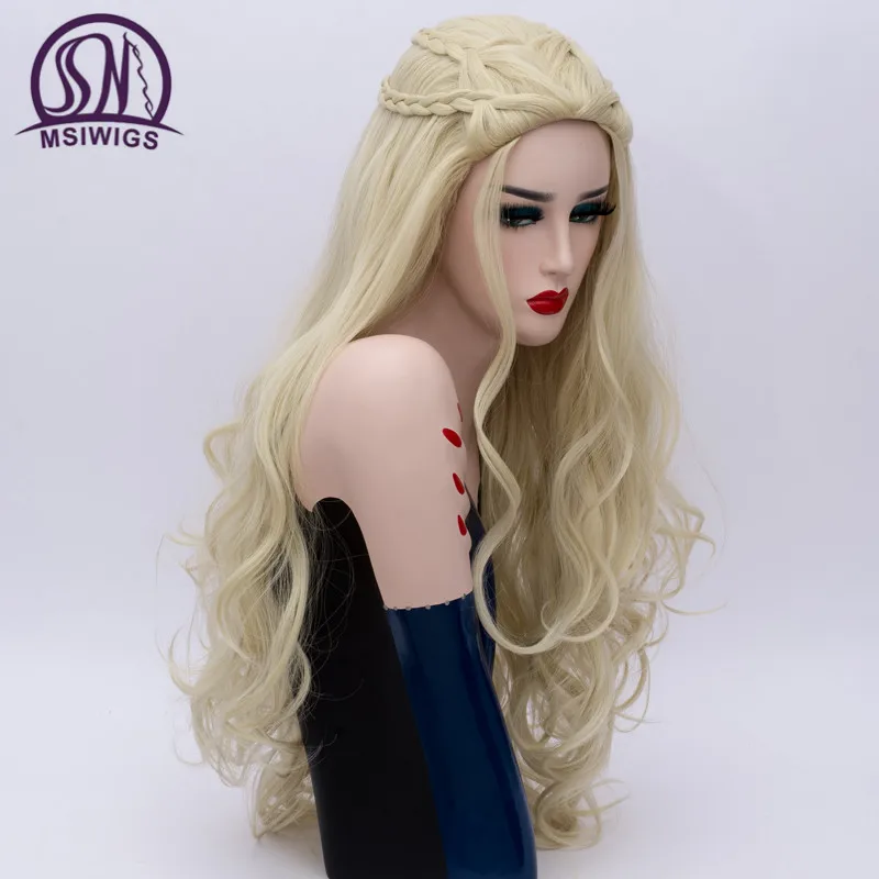 MSI Wigs 2 цвета Длинные серебристо-белые кудрявые парики Косплей Синтетический блонд Плетеный парик для женщин натуральный коса волосы термостойкие