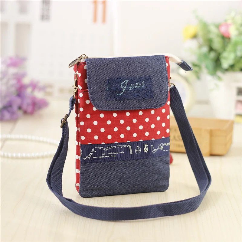 

Cotton & denim polka dot children school bags kids travel messenger crossbody phone pouches for kindergaten baby girls boys