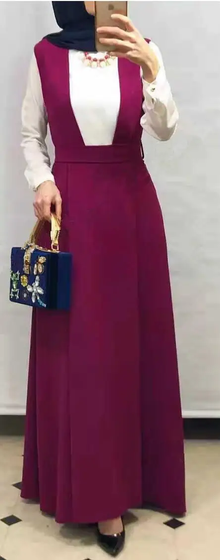 Rose red Zing Модные женские комбинезоны с поясом, юбка, платье, комбинезоны, комбинезоны, элегантные, для отдыха, мусульманские, до щиколотки, вечерние, мусульманская одежда - Цвет: Rose red