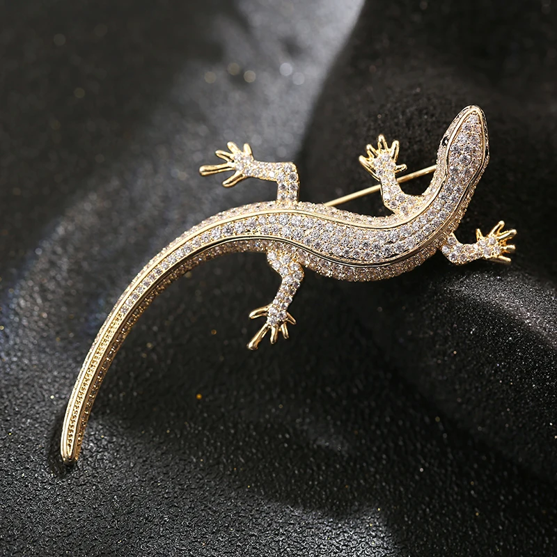 Модная брошь ящерица из чистой меди с 3d эффектом сотня высококачественного страз