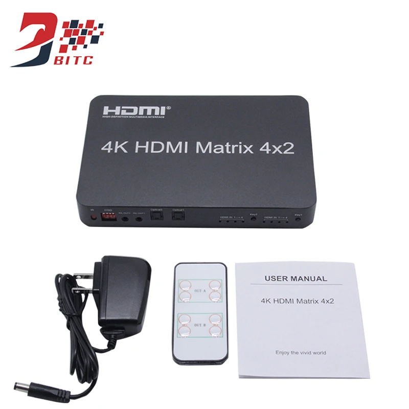 SZBITC 4K HDMI матрица 4x2 Выключатель HDMI делитель 4 в 2 Выход V2.0 EDID Full HD 1080P@ 60 Гц 3,5 мм аудио выход с ИК-пультом дистанционного управления