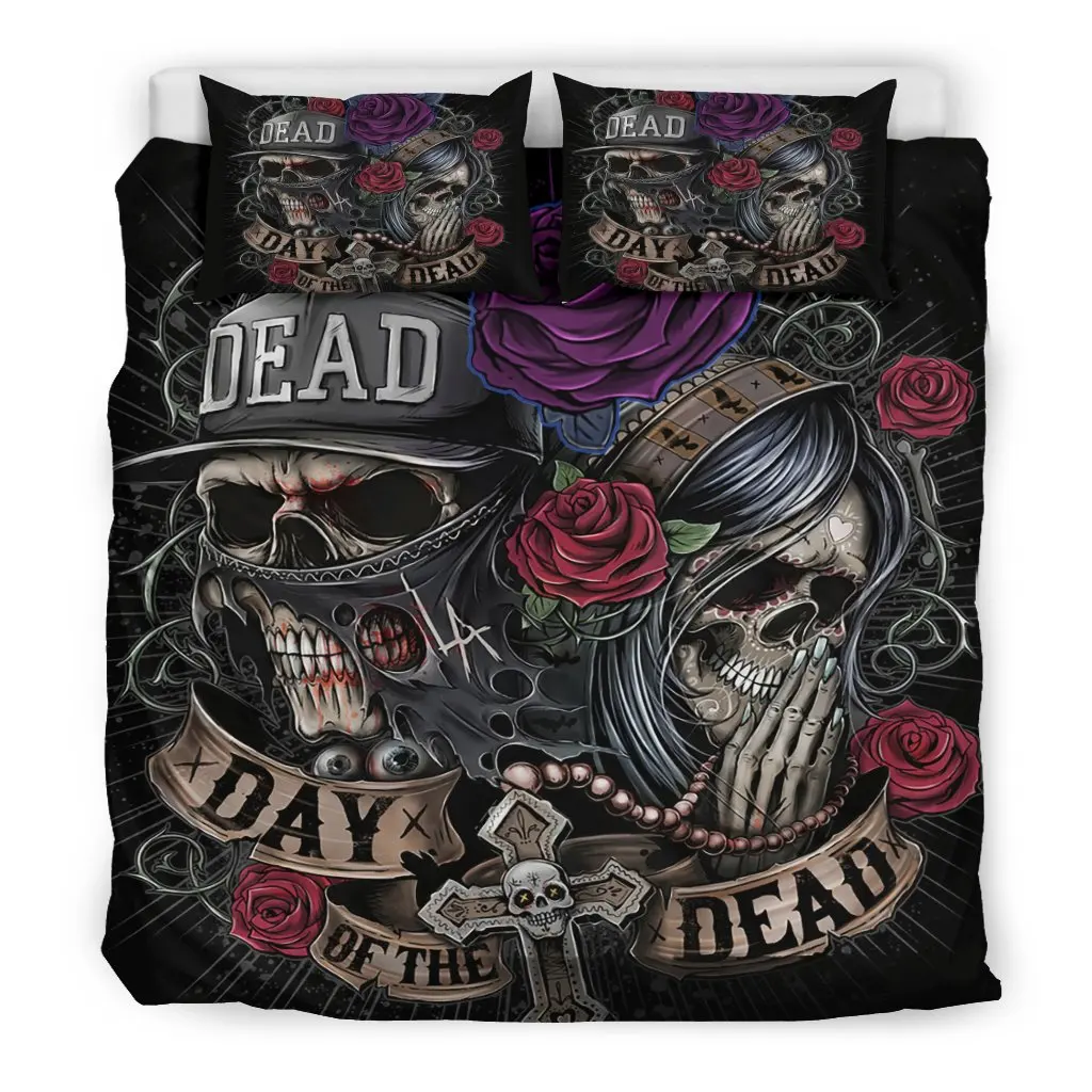

Drop Shipping 3D Skull Bedding Set Bed Sugar skull Duvet cover with Pillowcase Bedling Wedding Anniversary Gift Multicolour