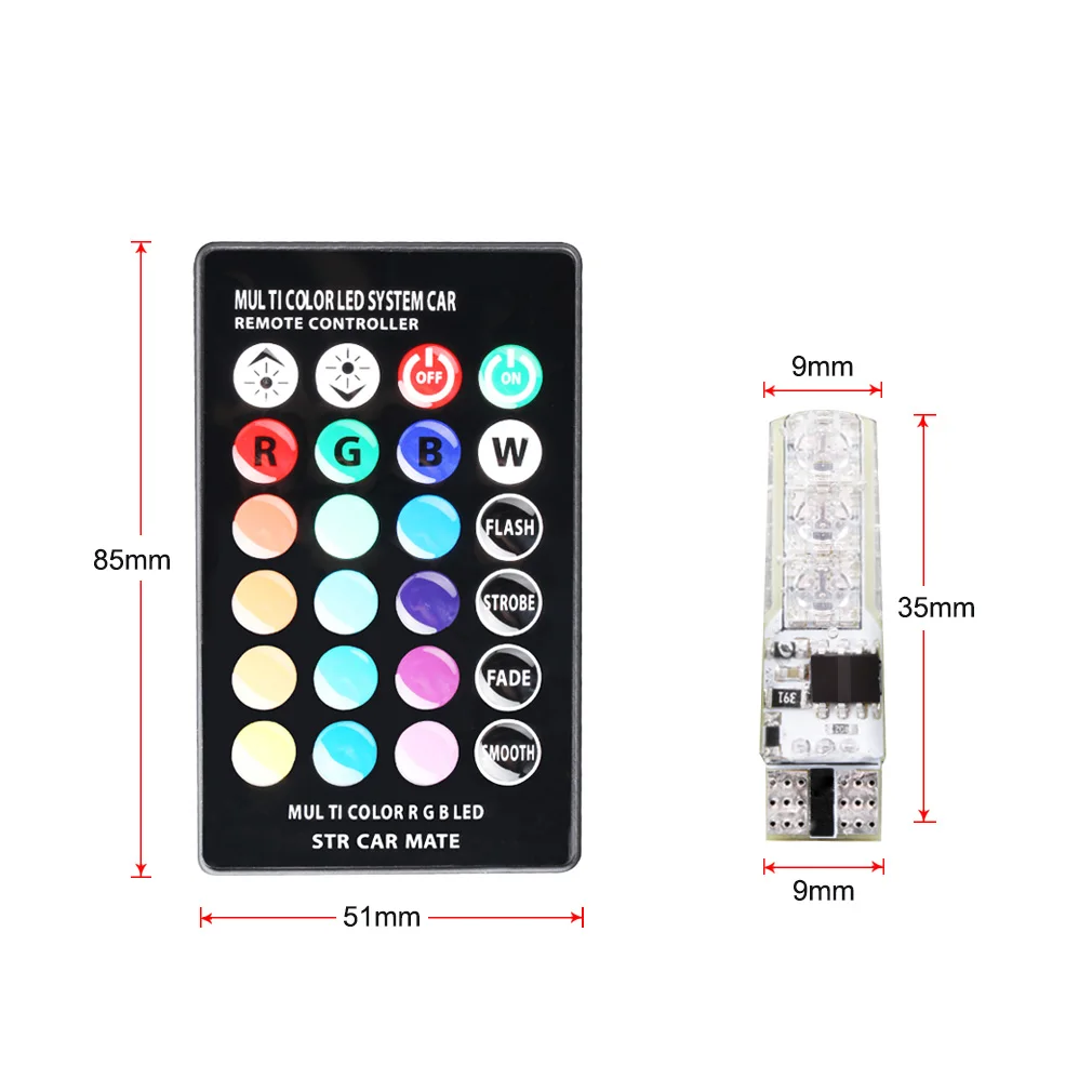 

w5w LED lights T10 RGB LED Bulbs with Remote Controller RGBW 501 194 168 6SMD 5050 Silicone Strobe Car Wedge Side Light 12V