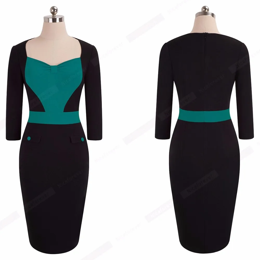 Осеннее женское элегантное офисное платье в стиле пэчворк повседневное