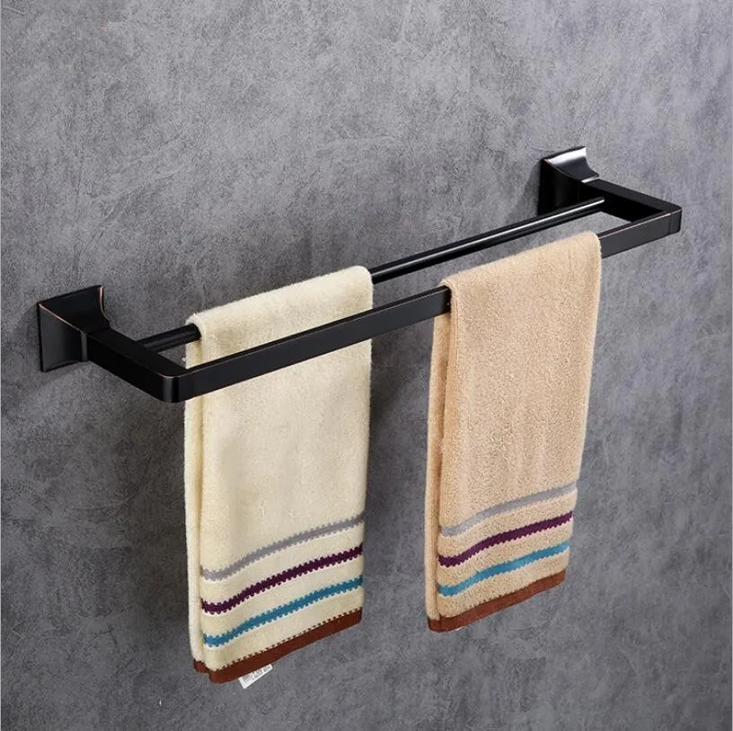double towel bars Набор аксессуаров для ванной комнаты, держатель для туалетной щетки с черным маслом, держатель для бумаги, полотенцесушитель, ПОЛОТЕНЦЕДЕРЖАТЕЛЬ для ванной комнаты Аппаратный набор - Цвет: double towel bars