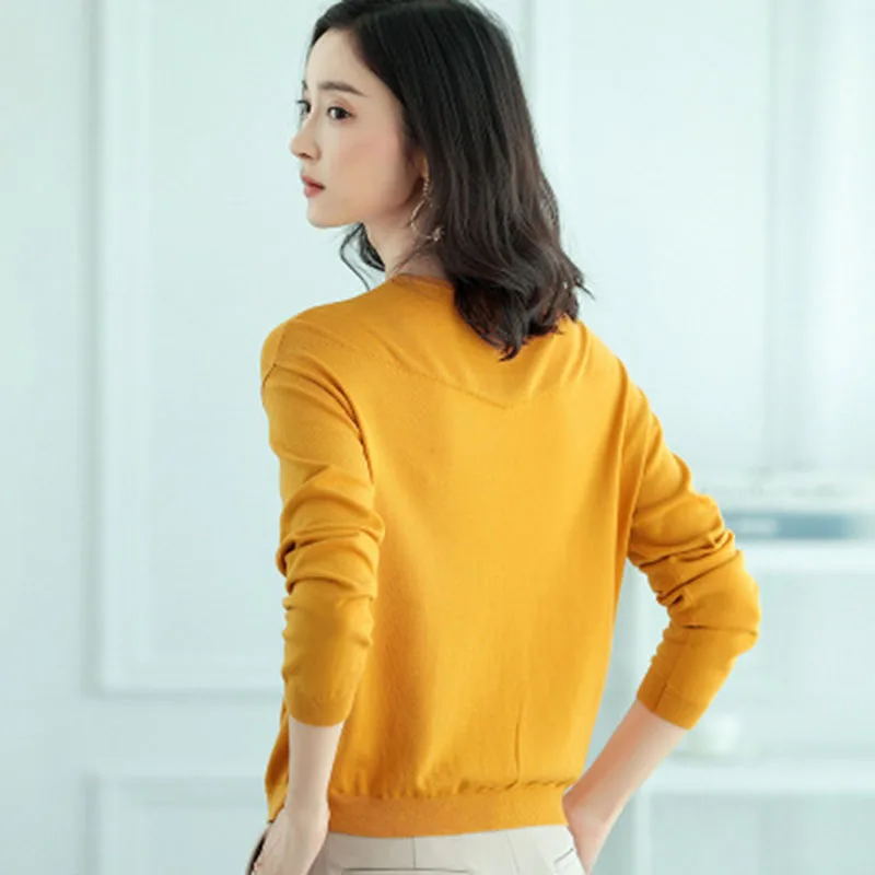 women knitted sweater Long sleeve O-neck Solid color all match lady casual dress Lady office top | Женская одежда