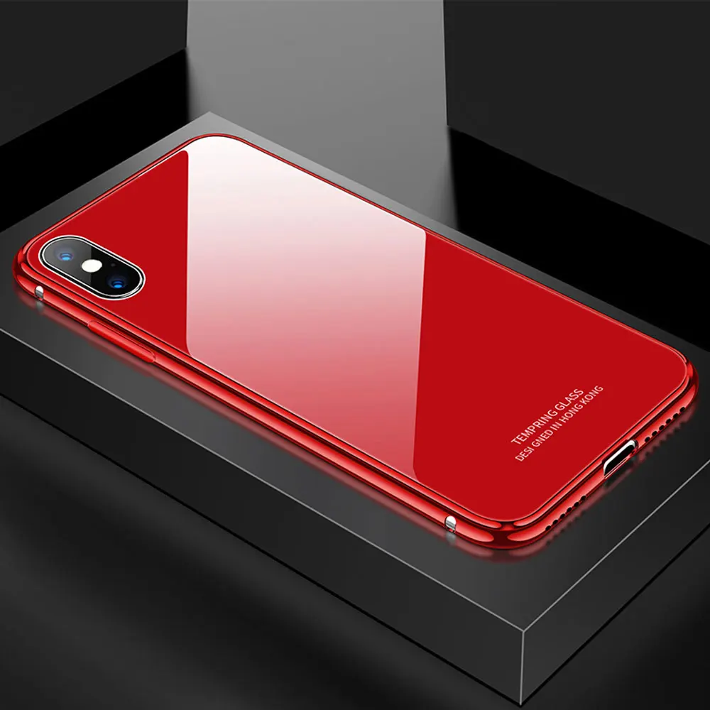 Чехол Ascromy для iPhone X, ударопрочный, 360, роскошное блестящее стекло, задняя крышка для iPhone XS Max XR 8 Plus 7 6 6S 10, аксессуары Coque - Цвет: Красный