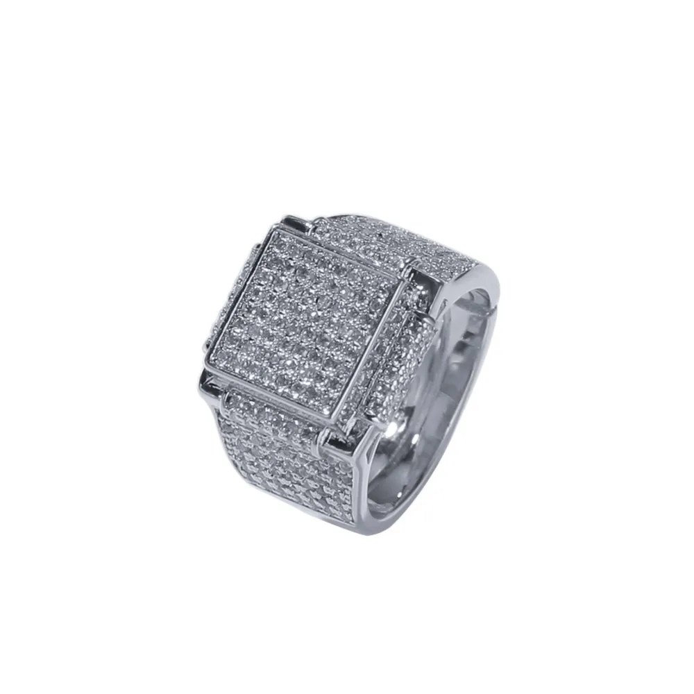UWIN Micro Pave геометрический хип-хоп мужское кольцо с кубическим цирконием золотого и серебряного цвета модные ювелирные изделия Прямая