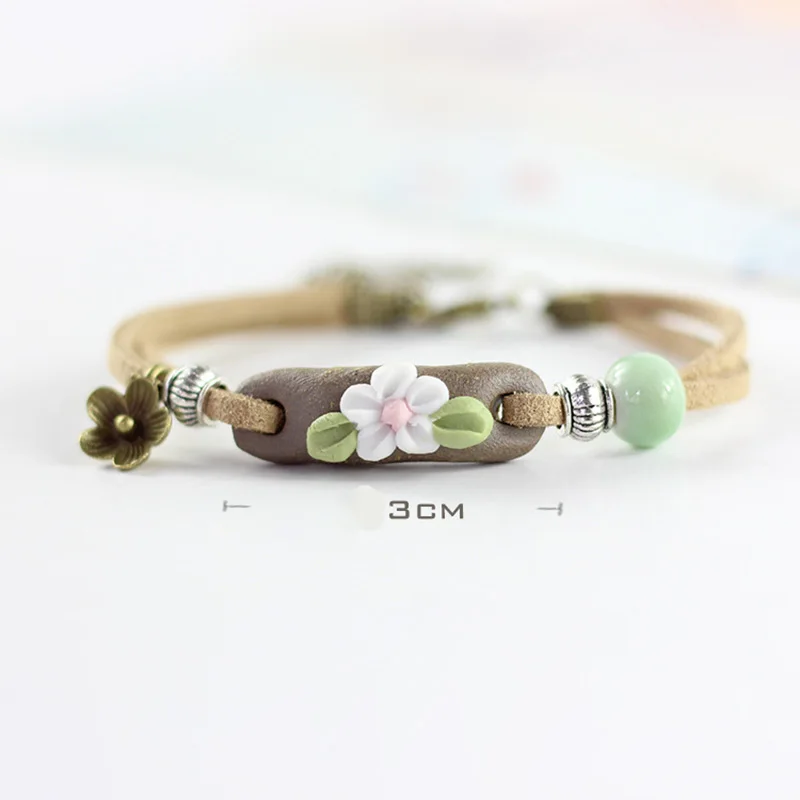 Браслет с подвеской в виде цветка керамические круглые бусины манжеты браслеты