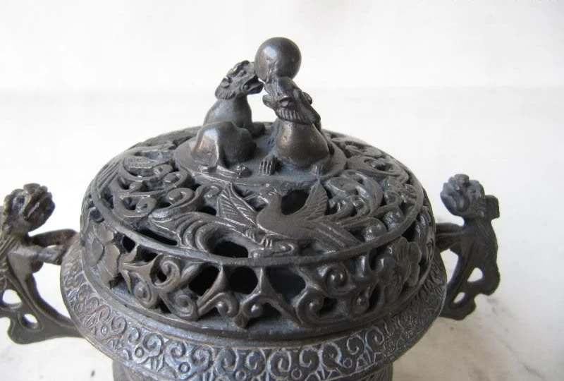 Тибетский буддизм чистая бронза медь два даргунса Foo Dog благовония горелки