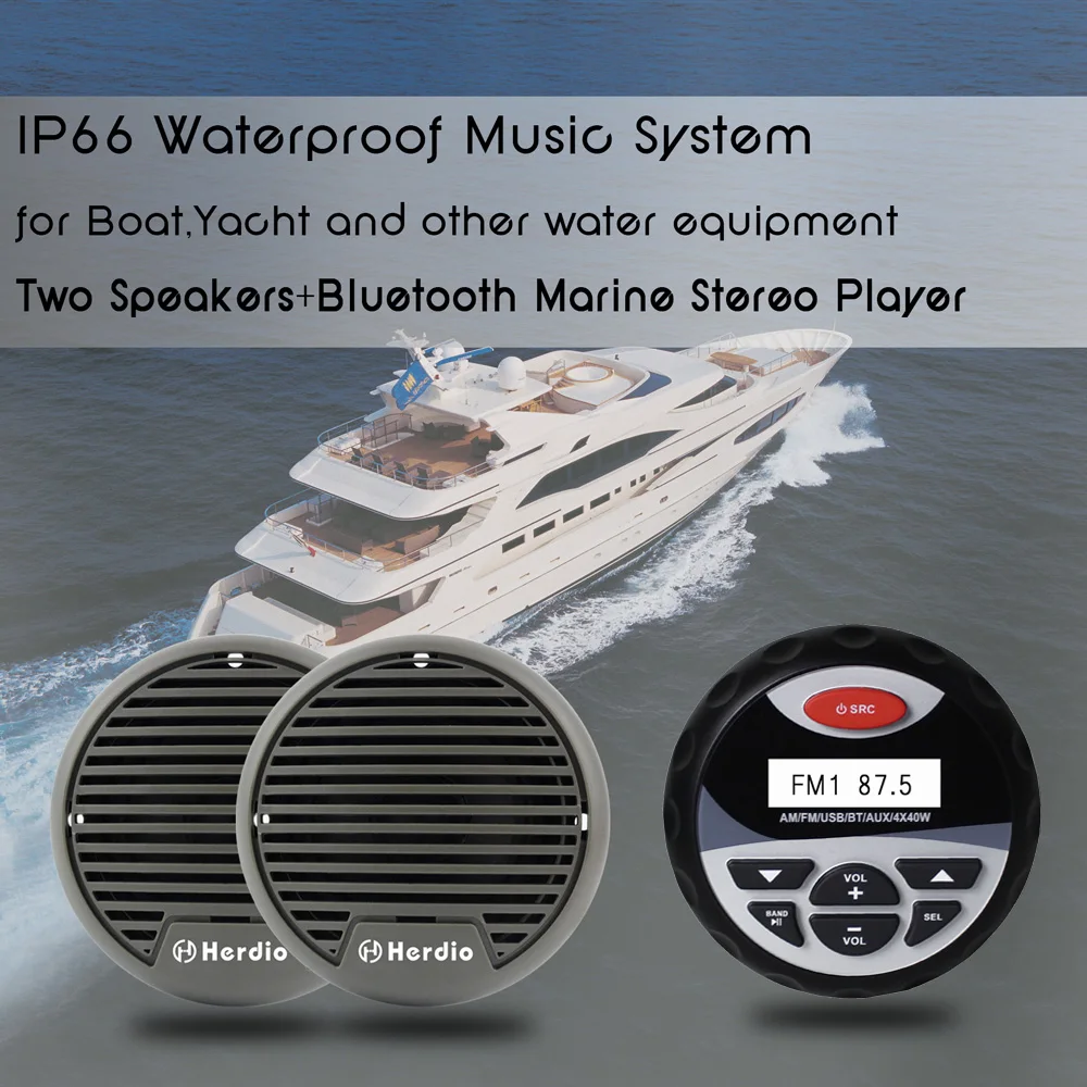 Морская стереосистема для лодки водонепроницаемое радио FM AM Bluetooth USB mp3 плеер 3