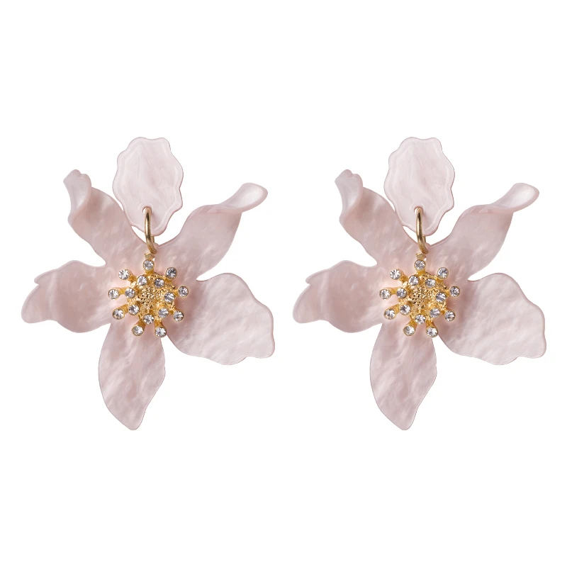 light pink Trendy Big Acrylic Drop Earrings for Women Statement Vintage Wedding Party Earrings Fashion Jewelry Dangle Flowers Brincos - Окраска металла: light pink