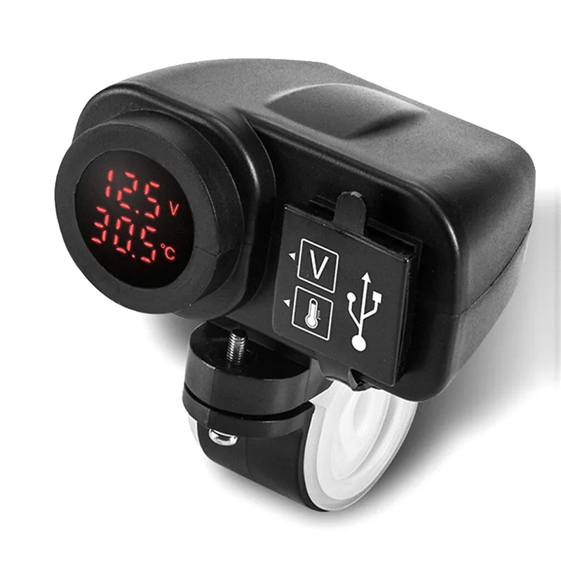12V светодиодный usb-зарядное устройство для мотоцикла 2.1A+ 2.1A Цифровой вольтметр+ термометр высокая температура Коррозионностойкий водостойкий
