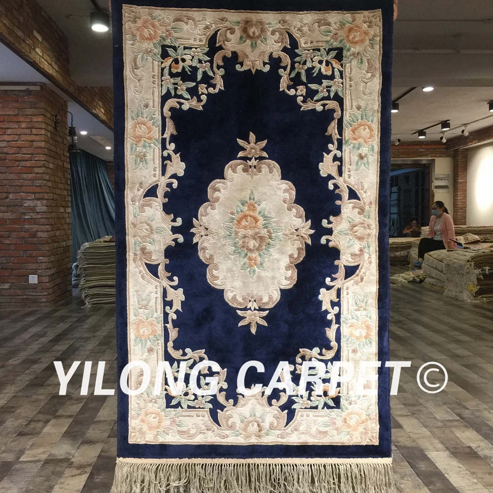 Yilong 3'x5' traditional turkish design luxury blue carpet exquisite hand knotted wool and silk rugs (WY2131M3x5) | Дом и сад