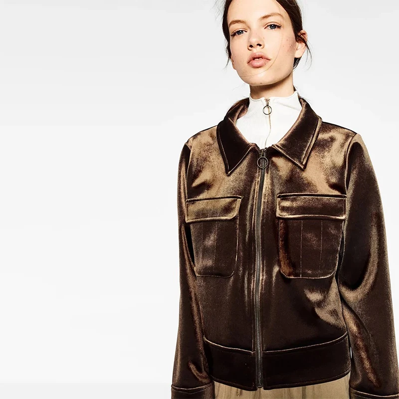 2017 Для женщин работы бархат Куртки большими карманами отложным воротником на