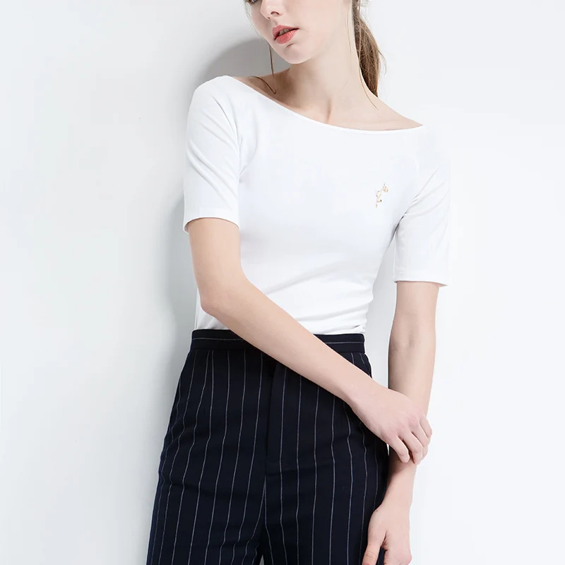 Футболка женская хлопковая с полурукавами и открытыми плечами K181B | Женская