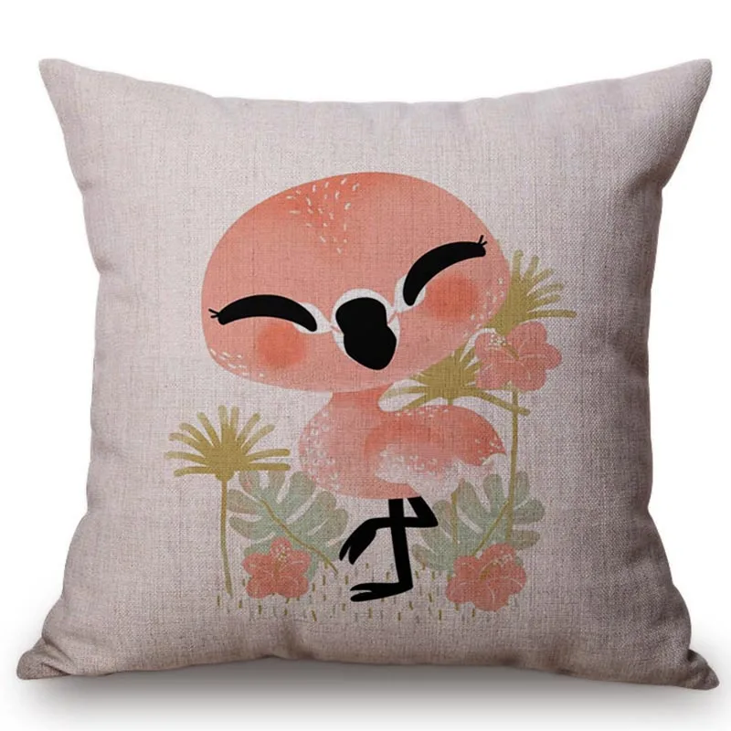 Cartoon Animals Cushion Cover Cute Cat Fox Rabbit Flamingo Design Throw Pillow Cotton Linen Sofa Decorative Case | Дом и сад