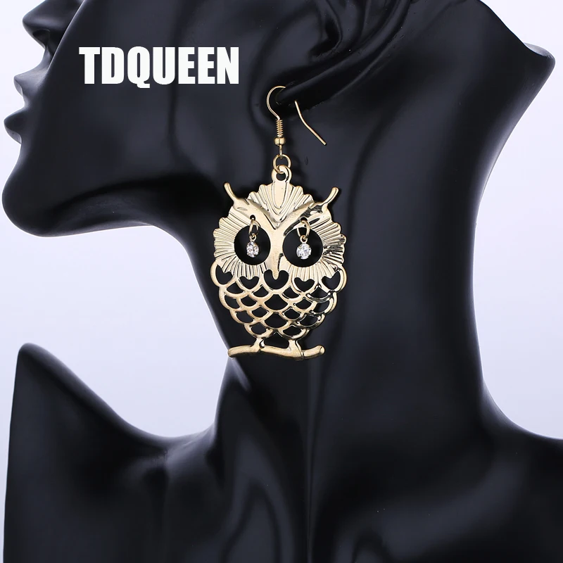 TDQUEEN металлический лист Сова Подвеска и серьги-подвески серебряный золотой цвет