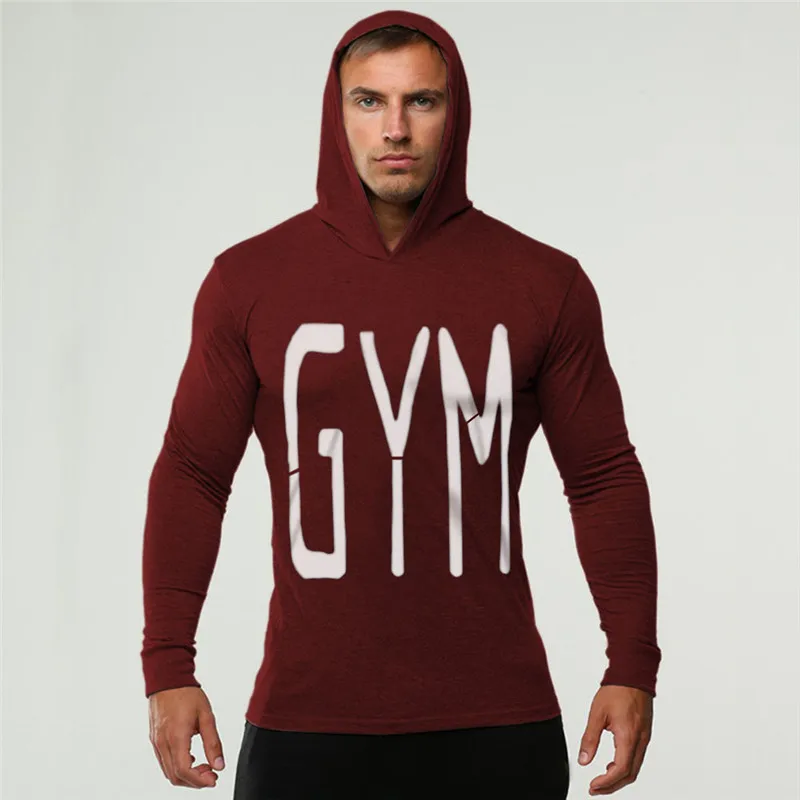 

GYMS Print Hooded Hoodies Thin Men Casual Sweatshirts Long Sleeve Slim Fitness Clothing Hoodie Sweatshirt Bodybuilding Tops